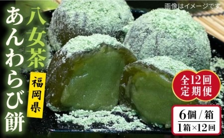 【全12回定期便】八女茶 あんわらび餅 6個 糸島市 / 糸島だんご本舗 [AWF019] 和菓子 ギフト 敬老の日 わらび餅 わらび 餅 あんこ 抹茶 スイーツ 八女茶