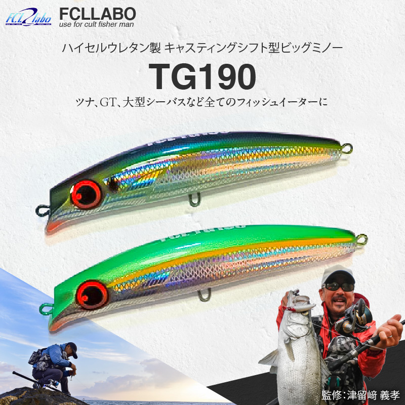 ルアー(TG190)　カタクチ_FCLLABO TG190 ルアー ビッグ ミノー フローティング 推奨レンジ 1m 大型 プラグ マグロ GT 青物 シーバス フィッシュイーター 選べる カラー グリーン チャートヘッド サンマ ムロアジ イワシ カタクチ バナナフィッシュ ピンク ブラック 送料無料_Qx058-6