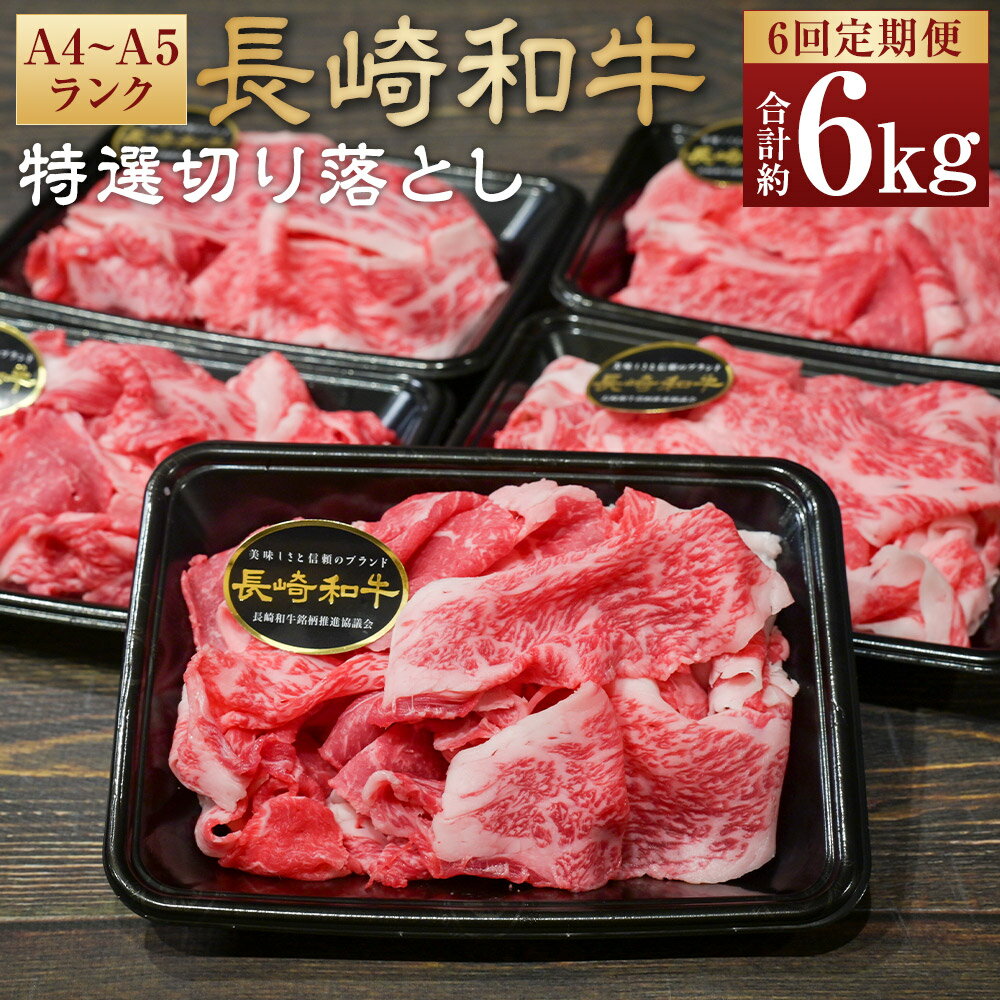 【ふるさと納税】【全6回定期便】【A4~A5ランク】長崎和牛特選切り落とし 約1kg（200g×5パック） 肩ロース 和牛 牛肉 お肉 牛丼 すき焼き 焼肉 しゃぶしゃぶ 小分け 冷凍 長崎県産 国産 長崎県 長崎市 送料無料