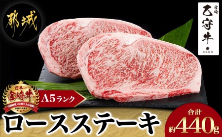 数量限定！【宮崎牛A5】ロースステーキ 計約440g(2枚) (乙守牛)_24-6501_(都城市) 都城産宮崎牛 乙守牛 A5 リブロースもしくはサーロイン 2枚 約440g 真空パック ギフト 贈答用 