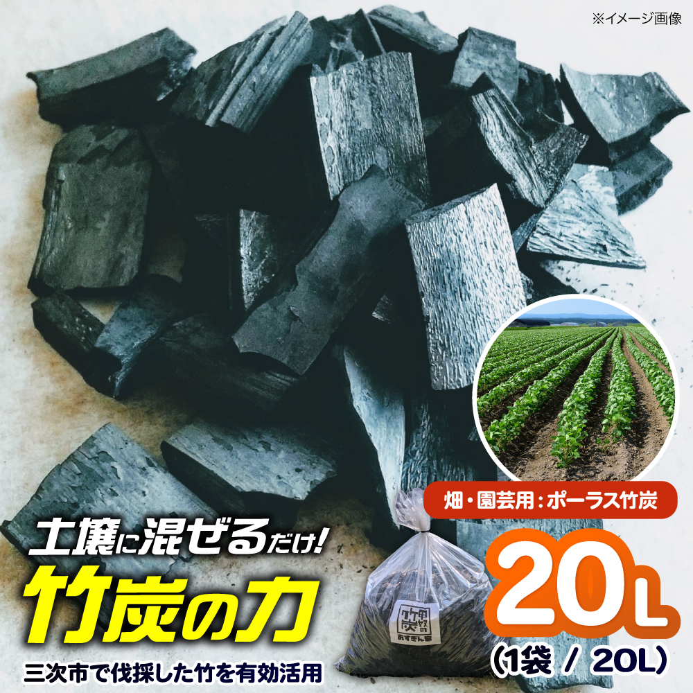 ポーラス竹炭 20L （畑・園芸用）ガーデニング 家庭菜園 土壌改良 観葉植物 国産 三次市 / おすぎん家 [APDE001]