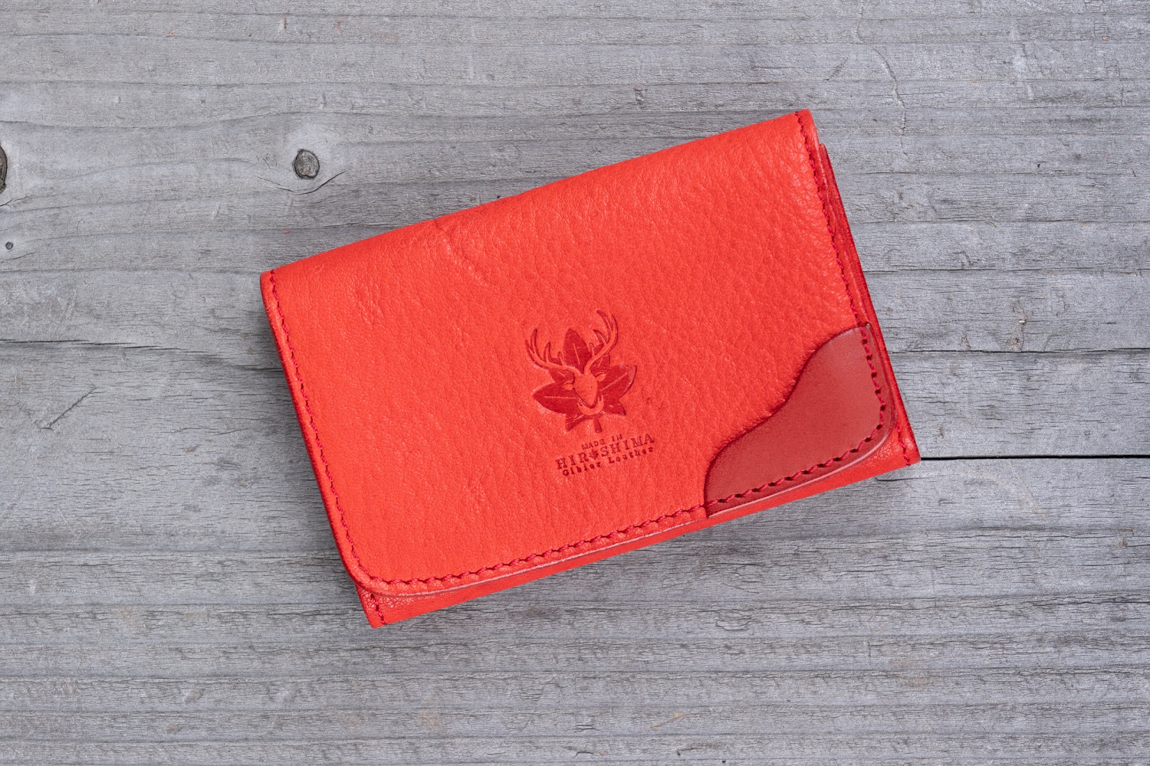 市政50周年　広島ジビエレザー　東広島産天然鹿革　本革名刺入れ　カード入れにもおすすめ　【03レッド】