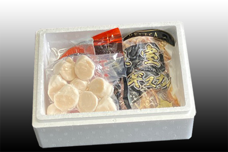 味付けジンギスカン1P、ほたて貝柱200g、紅鮭5切 C-30079