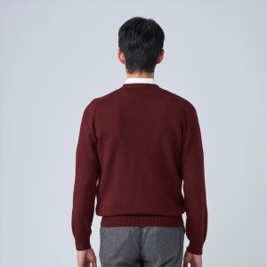 日本製 カシミヤ100% カーディガン ワイン Lサイズ [2643]