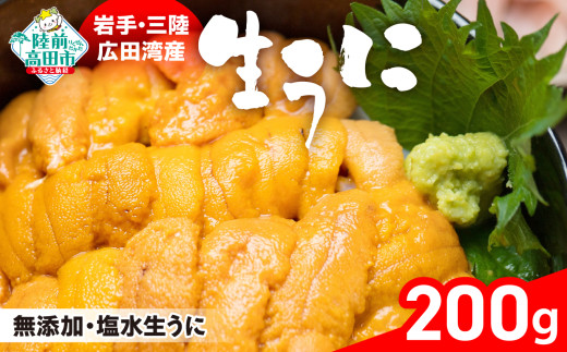 うに 生うに 無添加 200g ミョウバン不使用　塩水パック【2026年発送先行予約】 【 岩手  陸前高田 ムラサキウニ 濃厚 天然　数量限定 三陸産 】配達指定不可 RT1041