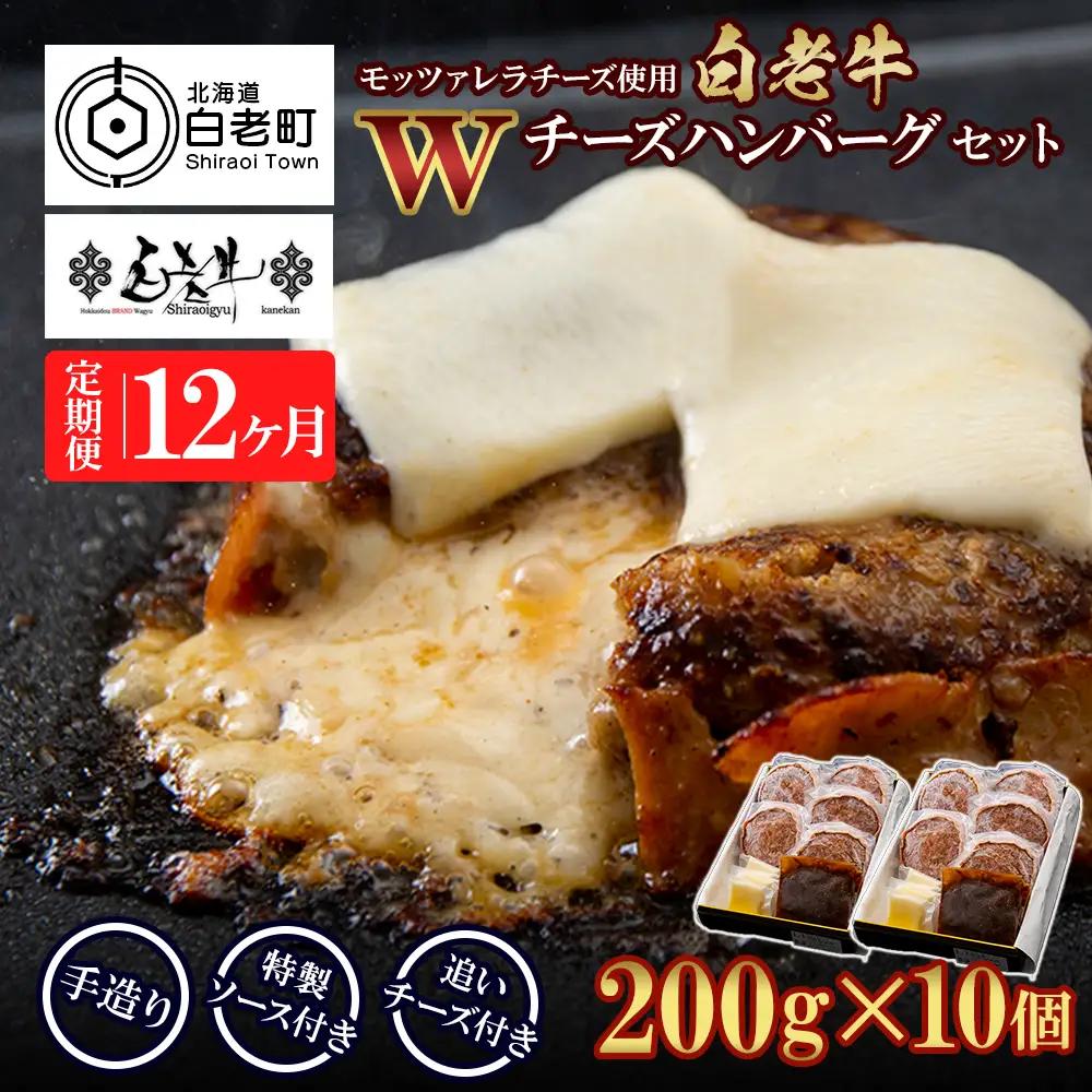 定期便12カ月 お楽しみ 白老牛 Ｗチーズ ハンバーグ セット 10個 BY093