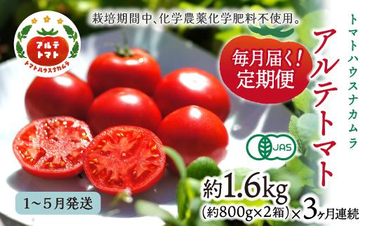 ＜アルテトマト 定期便 約1.6kg×3ヶ月連続＞フルーツトマト 合計4.8kg トマトハウスナカムラ 野菜 贈答用【常温】栽培期間中化学農薬・化学肥料不使用 牧野富太郎博士の好物　【1月初め頃から5月下旬頃まで発送】