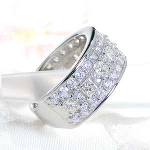 指輪 プラチナ PT900 ダイヤモンド 2.1ct ラウンド＆プリンセスカット 幅広 レディースリング ストレート 2カラットUP 大ぶり ジュエリー【f249-pt-d】 ALPAZ134