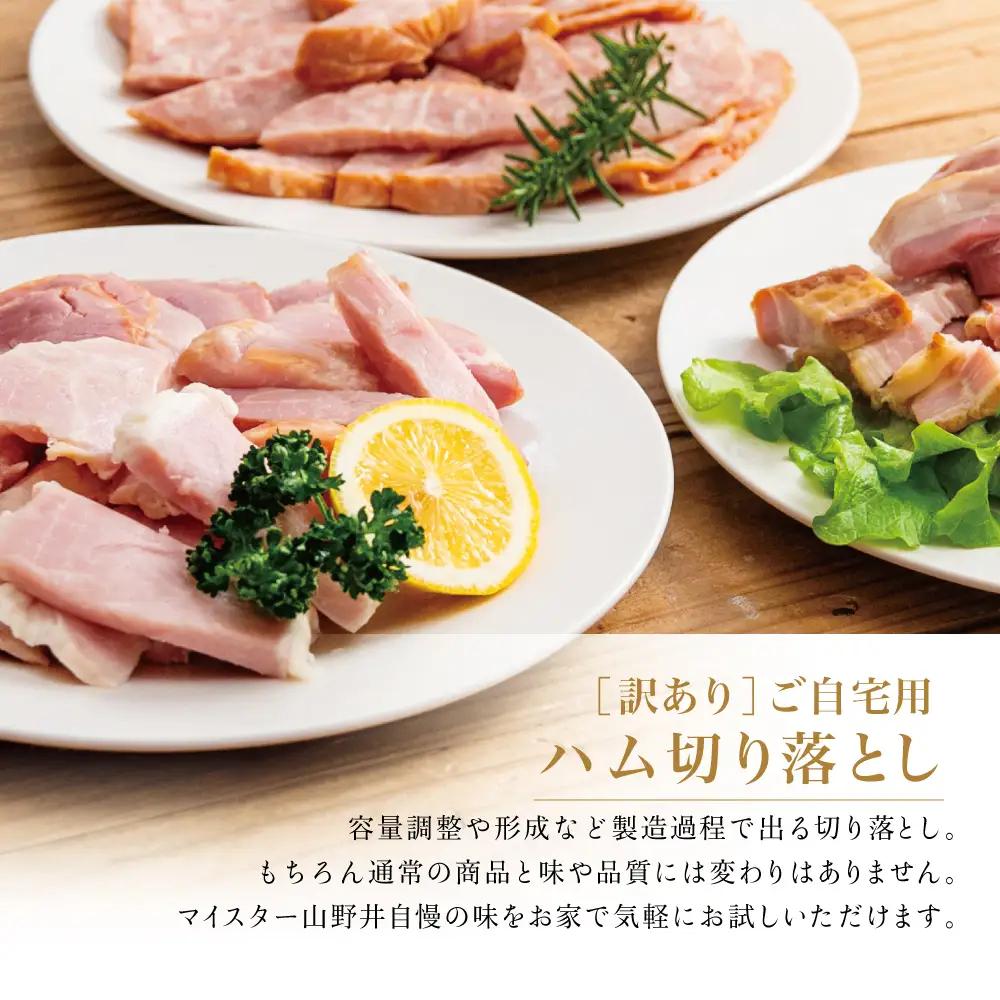 【訳あり】 マイスター山野井 ご自宅用 お楽しみパック（4種類以上・切り落とし）計900g ボロニア ソーセージ ハム ベーコン ロースハム 燻製 あらびきポーク 切落し 鹿児島県 南さつま市 グルメ