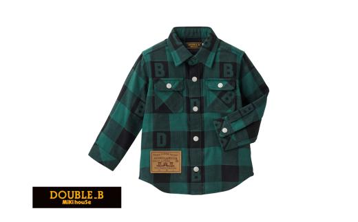 【ダブルＢ】ブロックチェック柄長袖シャツ 子供用（74-23）こども 子ども服 子ども 子供 子供服 シャツ 播州織 mikihouse ミキハウス　カラー：グリーン・90サイズ