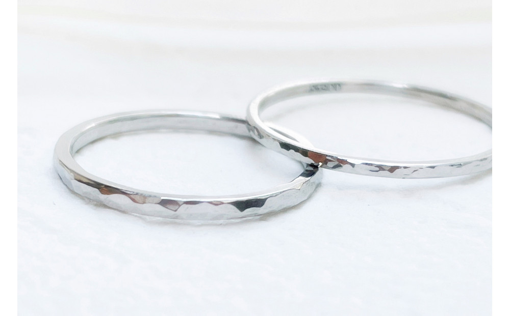 【プラチナ ペアリング】丸つち目 細＆厚リング（ハンドメイド）- ギフト包装付き - 232238_WW136