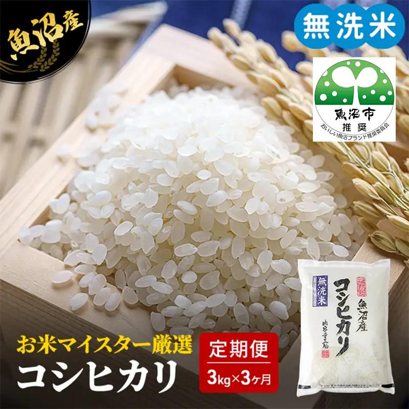 無洗米 定期便 3ヶ月 コシヒカリ 3kg 米 白米 お米 魚沼産コシヒカリ 新潟米 新潟 魚沼市 定期 3回