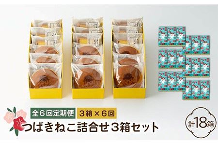 【全6回定期便】五島市限定パッケージ つばきねこ 詰合せ  ( つばきねこ 三笠山 3個/ カステラ 巻3個) 3箱 セット 五島市/文明堂総本店 [PEO006]