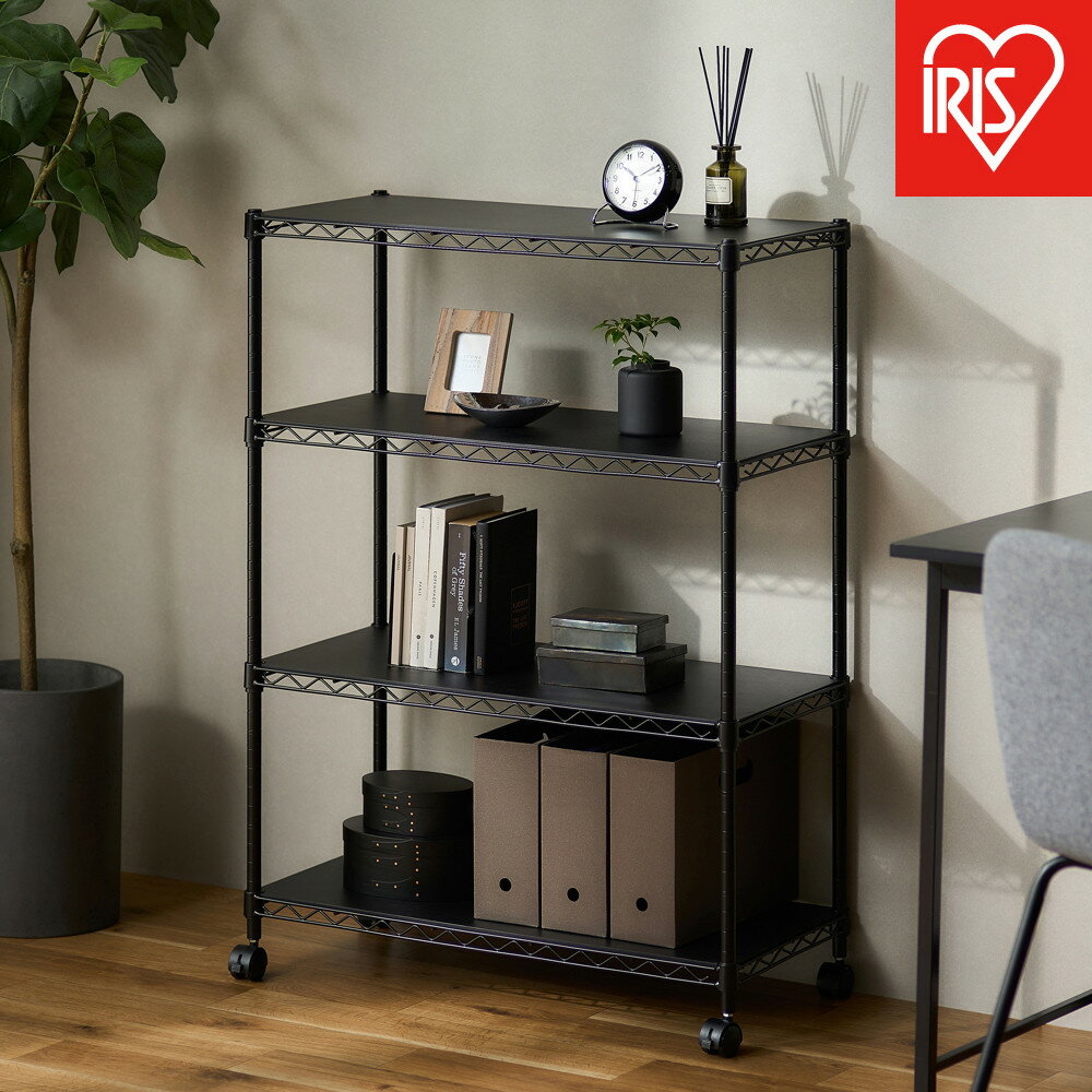 【ふるさと納税】カラーメタルラック　ウッドボード付き CMM-75104B ブラック