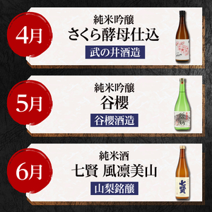 【12ヵ月定期便】集え！日本酒ラバー！北杜市蔵元　日本酒　計12本定期便　各月1本お届け！ 日本酒 12ヶ月 定期便 720ml 12本 各月1本 飲み比べ 純米吟醸 純米酒 七賢 生酛造り 本醸造 