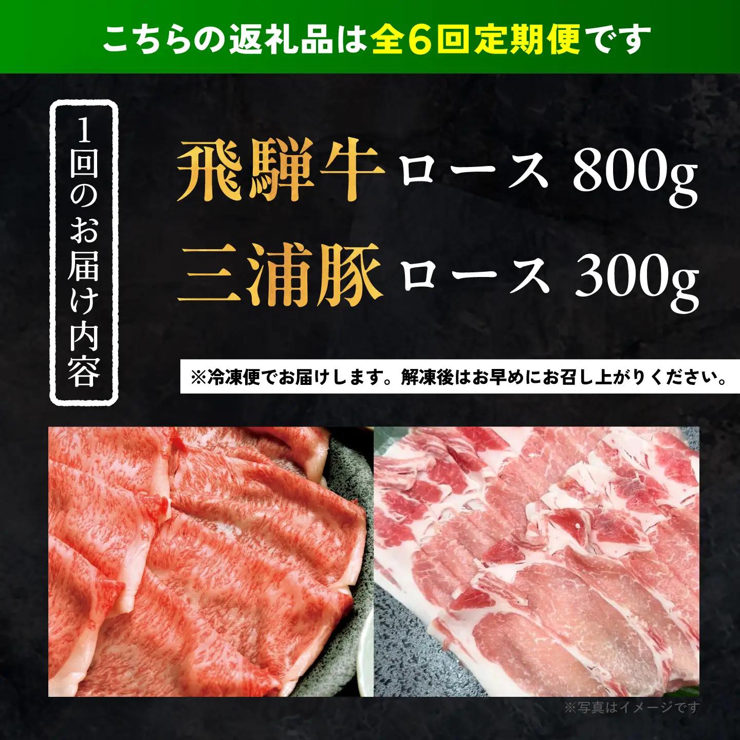 【6回定期便】 飛騨牛ロース800g 三浦豚ロース300g 豪華しゃぶしゃぶセットA 各種類1パック / 恵那市 / 岩島屋 [AUAJ046]