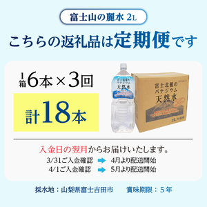 【3か月お届け】富士北麓のバナジウム天然水 2L 6本 水 定期便 防災 備蓄 防災グッズ 保存 ストック 山梨 富士吉田