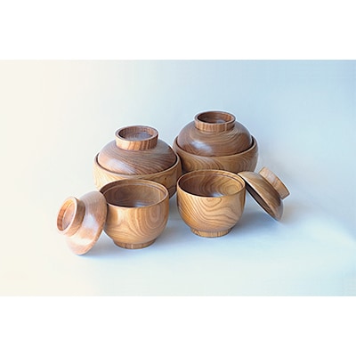 槐(えんじゅ)お椀ふた付ペア＆どんぶりふた付ペアのセット_00485【1154983】