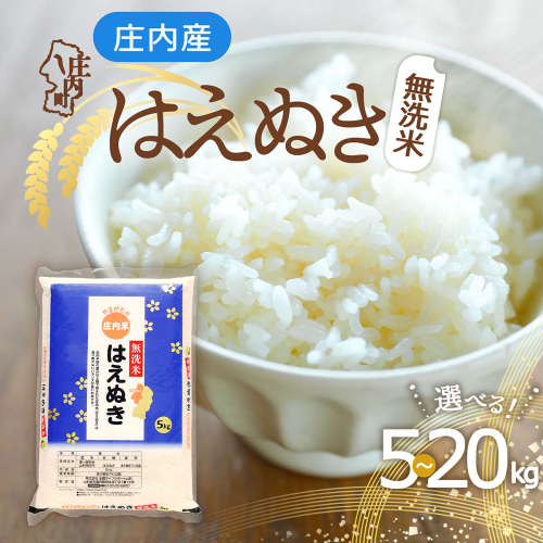庄内産 はえぬき 無洗米 選べる内容量！2kg / 5kg / 6kg / 10kg / 2kg×5袋 / 15kg / 20kg 令和7年産 2025年産 余目産 余目町農協 あまるめ ブランド米 米 国産 単一原料米 山形 庄内平野 コシヒカリの原点、亀の尾発祥の地 庄内 ふるさと納税 米 山形県