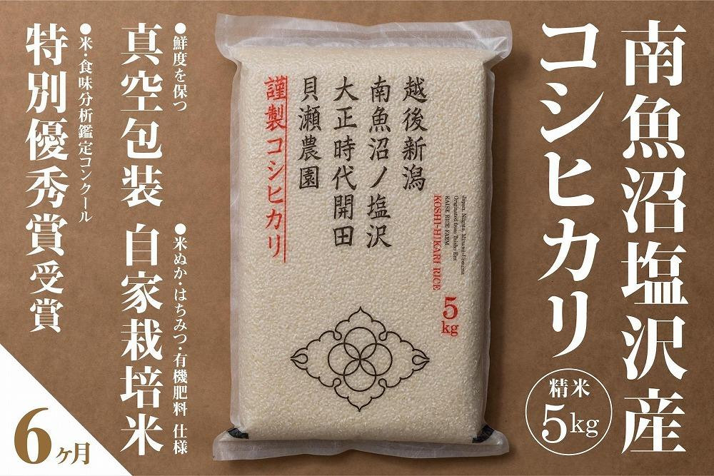 
            【令和7年産新米予約】【定期便】「貝瀬農園米」農薬5割減栽培　南魚沼塩沢産コシヒカリ　精米5kg×全6回【2025年10月1日より順次発送予定】
          