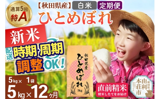 《定期便12ヶ月》令和7年産 【白米】通算5回特A 秋田県産ひとめぼれ 計5kg (5kg×1袋) お届け周期調整 隔月もOK