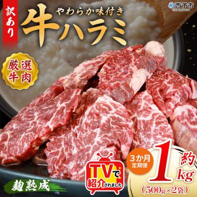 ふるさと納税 西予市 【定期便3ヶ月】<やわらか 味付き 牛ハラミ 約1kg 麹熟成>肉 おいしい 愛媛
