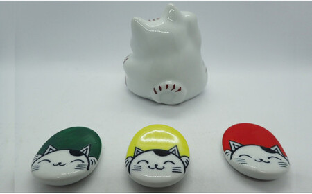 A10-171 招き猫and箸置き３個セット やきもの工房こすず