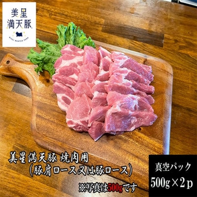 美星満天豚 焼肉用 豚肩ロース(又は豚ロース)1.0kg(真空パック)【配送不可地域：離島】【1584135】