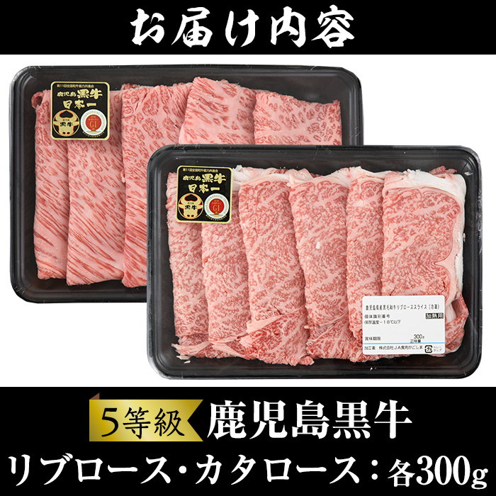 No.348 ＜肉質等級5等級＞(H-101)鹿児島黒牛すきやきセット(リブローススライス・カタローススライス：各300g・合計600g)国産 牛肉 黒毛和牛 肩ロース 冷凍【さつま日置農協】