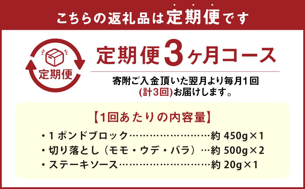 【3カ月定期便】 【ブロック＆切り落とし】 おおいた和牛 1ポンドブロック・切り落とし ステーキソース付