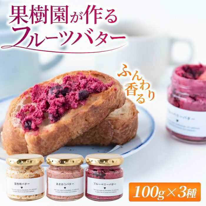 【ふるさと納税】【新鮮な果物使用】 香り広がる フルーツバター 3種 セット （あまおう ／ 富有柿 ／ ブルーベリー） （100ml × 3瓶） 【2025年11月上旬～2026年4月下旬より順次発送予定】【春光園】 バター ジャム 果物 くだもの 加工品 送料無料 福岡県 うきは市 冷蔵
