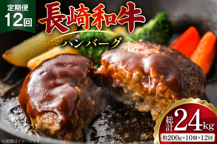 AJ591 【12回定期便】長崎和牛 ハンバーグ 約2kg (200g×10個) [ 肉 牛肉 和牛 おいしい ひき肉 焼くだけ おかず まるしん商会 黒牛 長崎県 島原市 ]