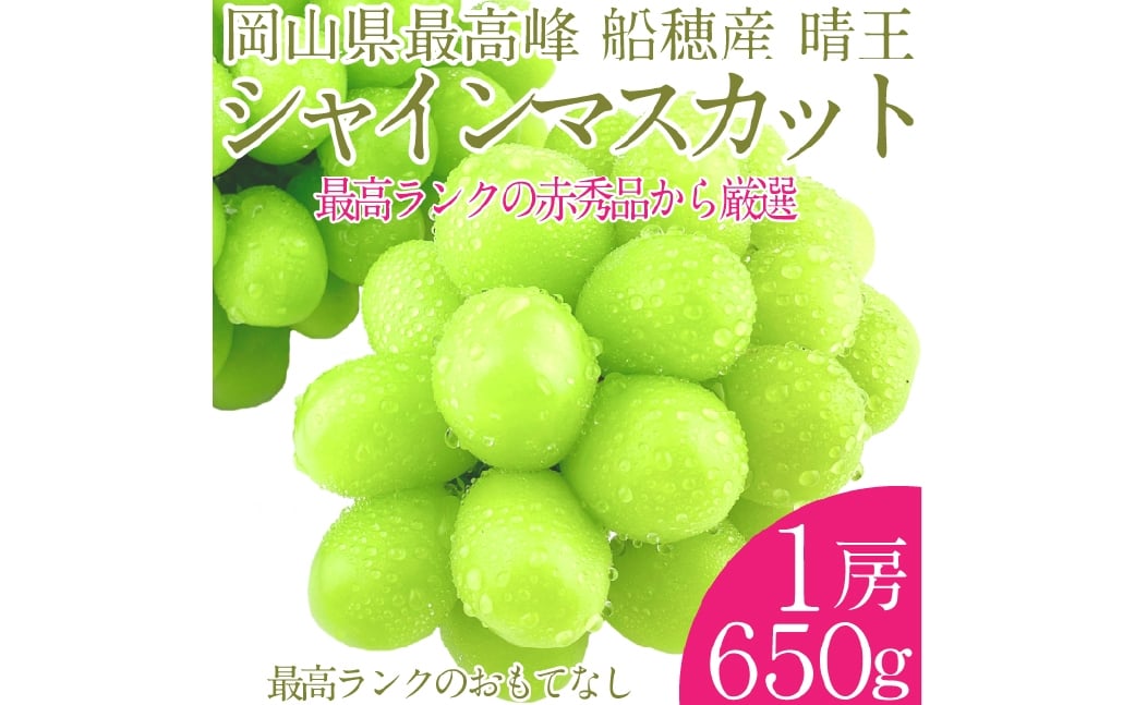 
             プレミアム シャインマスカット 晴王 1房 約650g 種無し  皮ごと食べる  フレッシュ  旬の美味しさ【2025年9月上旬-10月下旬 発送予定】【シャインマスカット マスカット ぶどう 葡萄 岡山県産   種無し 皮ごと食べる みずみずしい 9月～10月お届け フレッシュ 晴れの国おかやま 果物大国 贈答品 彩美菜果 岡山県 倉敷市 おすすめ 人気 】
          