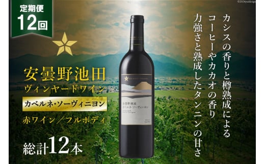 12回 定期便 赤ワイン サッポロ グランポレール 安曇野池田ヴィンヤード「カベルネ・ソーヴィニヨン」750ml 総計12本 [池田町ハーブセンター 長野県 池田町 48110626] 赤 ワイン フルボディ 濃厚 凝縮 お酒 酒