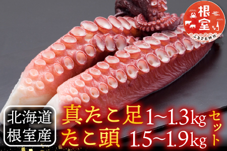 [12月21日決済分まで年内配送]【北海道根室産】真たこ足1～1.3kg・たこ頭1.5～1.9kgセット F-19002
