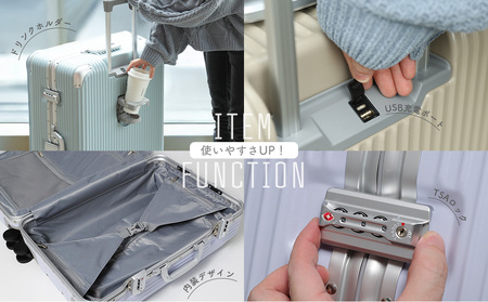 [PROEVO]アルミフレーム スーツケース ストッパー付き 修学旅行に最適ML (エンボス/ガンメタリック×レッド) [12002S ]　AY363lm