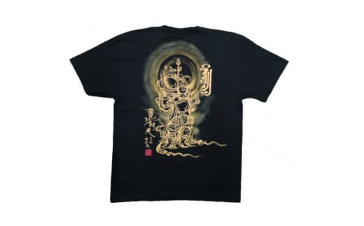 手描きTシャツ 仏画 毘沙門天 黒 (半袖 Lサイズ)【1615046】