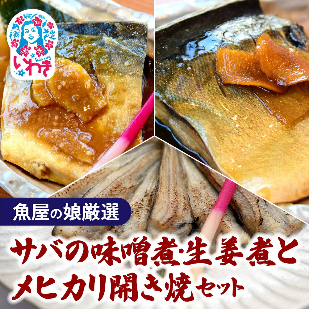 【ふるさと納税】【魚屋の娘厳選】サバの味噌煮・生姜煮とメヒカリ開き焼セット(湯煎で簡単) | サバ 味噌煮 生姜煮 メヒカリ めひかり 目光 開き焼き 煮魚 焼き魚 詰め合わせ セット 湯煎 簡単調理 和食 深海魚 いわき市 いわき名物 魚屋厳選 送料無料 冷凍 手軽