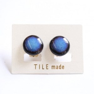 【美濃焼】 青錆むら タイル イヤリング 直径15mm 瑞浪市 / TILEmade タイル アクセサリー ハンドメイド [AZCD044]