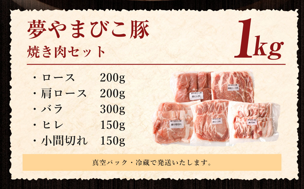夢やまびこ豚 焼肉セット 1kg 5種類 (ロース・肩ロース・バラ・ヒレ・小間切れ) 肉 お肉 豚肉_イメージ5