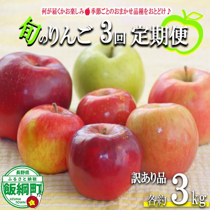 【ふるさと納税】 おまかせりんご定期便 3kg × 3回 訳あり ファームたんぽぽ 沖縄県への配送不可 〔 果物 フルーツ 林檎 長野 予約 農家直送 不揃い 規格外 3キロ 定期便 〕【令和7年度収穫分】 発送：2025年10月上旬〜