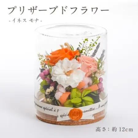 プリザーブドフラワー ガラスケース入りアレンジ 【イネス モナ(オレンジ)】【1748558】