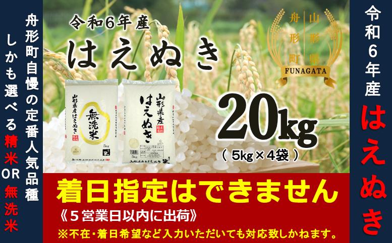 はえぬき20kg（5kg×4袋）精米or無洗米