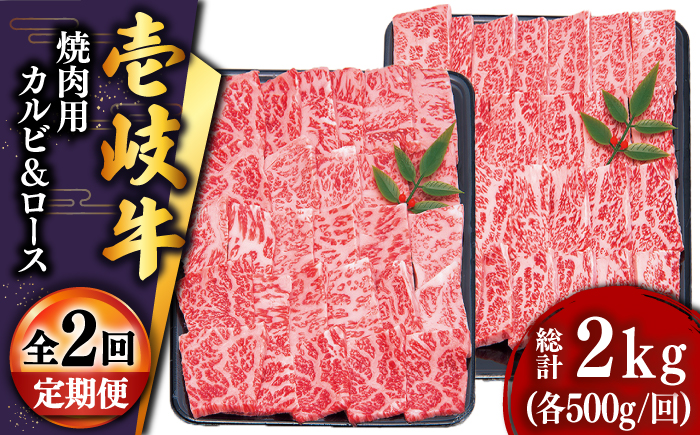 【全2回定期便】壱岐牛焼き肉セット2（ロース 500g・カルビ 500g） [JDD038]