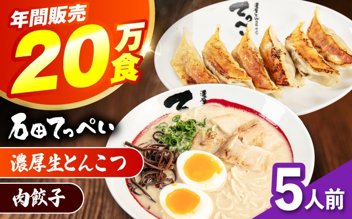 
            石田てっぺい 濃厚とんこつラーメン＆肉餃子 5人前セット 冷凍 餃子 ギョーザ ラーメン 豚骨ラーメン 惣菜 おかず 国産 大阪府高槻市/無人屋 [AOCX034]
          
