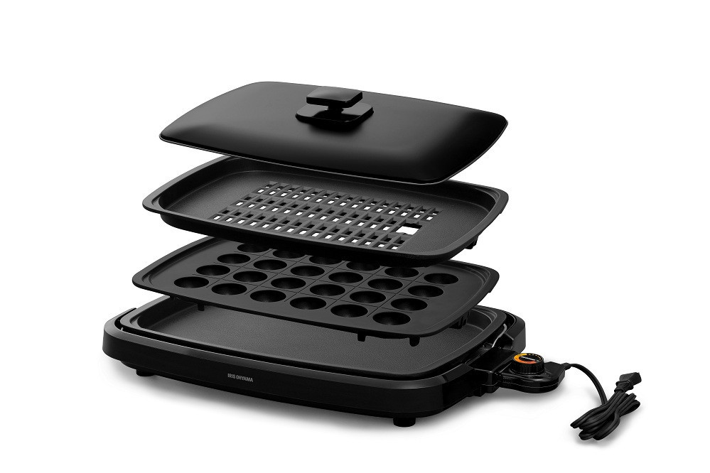 網焼き風ホットプレート 3枚焼き IHA-A30-B ブラック アイリスオーヤマ