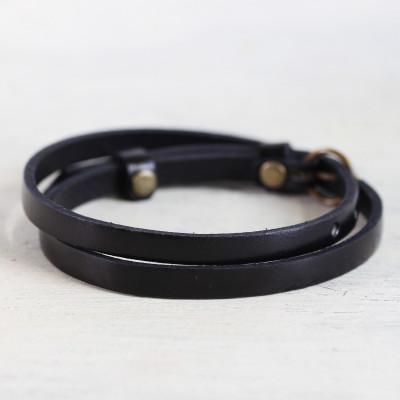 ふるさと納税 大津市 【イタリアンレース 2重巻きブレスレット】スリムでクールなレザーアクセサリー　ベルトカラー:黒 |  | 01
