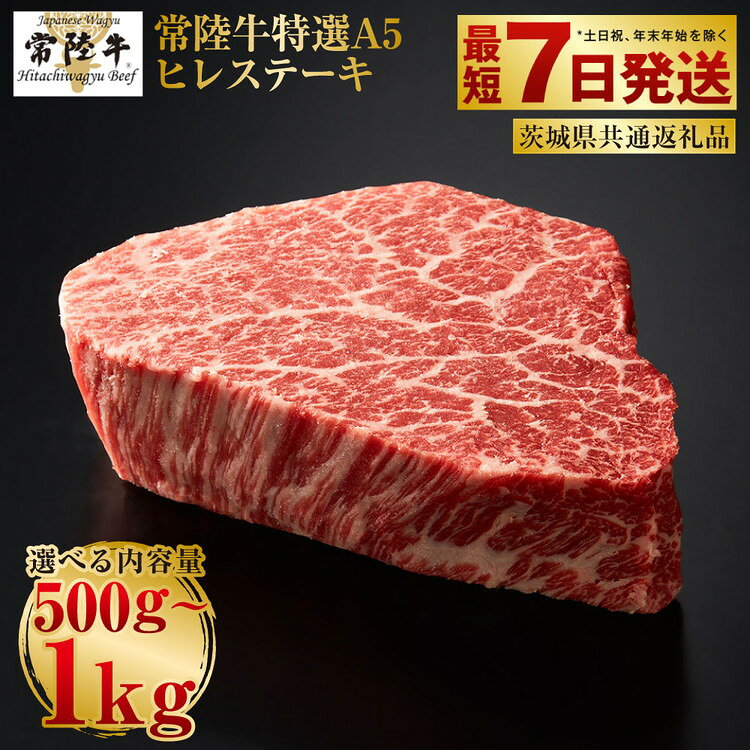 【ふるさと納税】【常陸牛特選A5】ヒレステーキ250g×2～4枚（茨城県共通返礼品） ｜ 選べる内容量 2枚 / 3枚 / 4枚 合計500g～1kg【お肉・牛肉・ヒレ・ヒレステーキ・ステーキ】