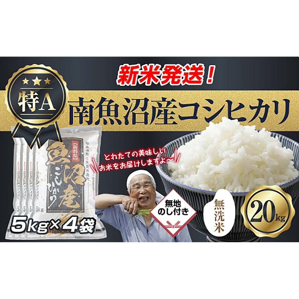 【ふるさと納税】【令和8年産　新米予約】無地のし 「無洗米」 新潟県 南魚沼産 コシヒカリ お米 5kg×4袋 計 20kg 精米済み（お米の美味しい炊き方ガイド付き） お米 こめ 白米 こしひかり 魚沼 南魚沼 南魚沼市 【2026年10月中旬より1ヶ月以内に順次発送予定】