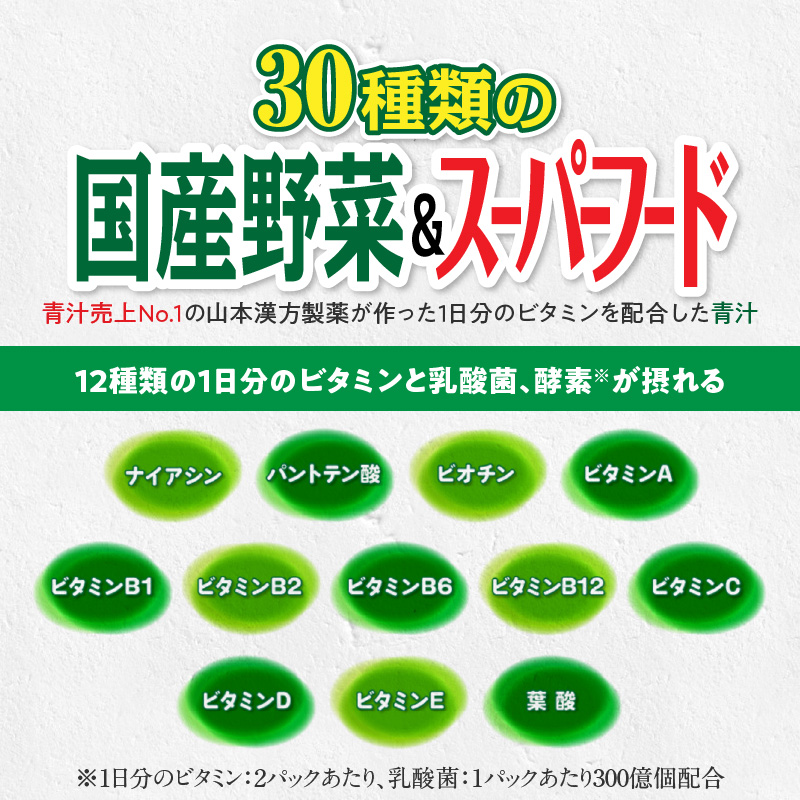 青汁 国産有機大麦若葉&30種の野菜 64包 山本漢方 粉末 ビタミン